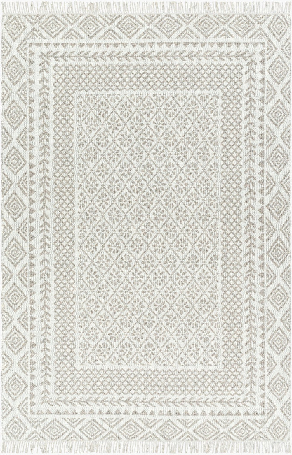 Livabliss Mardin Handwoven Wool Flatweave Rug Bohemian Fringe Accent for Entryway or Kitchen Beige, Medium G 3'6" x 5'6" MDI2318-3656