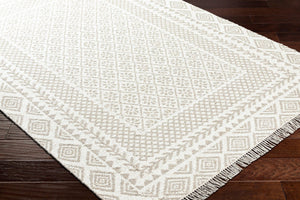 Livabliss Mardin Handwoven Wool Flatweave Rug Bohemian Fringe Accent for Entryway or Kitchen Beige, Medium G 3'6" x 5'6" MDI2318-3656