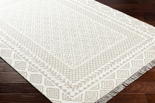 Livabliss Mardin Handwoven Wool Flatweave Rug Bohemian Fringe Accent for Entryway or Kitchen Beige, Medium G 3'6" x 5'6" MDI2318-3656