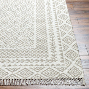 Livabliss Mardin Handwoven Wool Flatweave Rug Bohemian Fringe Accent for Entryway or Kitchen Beige, Medium G 3'6" x 5'6" MDI2318-3656
