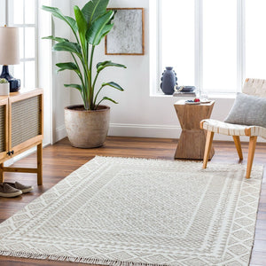 Livabliss Mardin Handwoven Wool Flatweave Rug Bohemian Fringe Accent for Entryway or Kitchen Beige, Medium G 3'6" x 5'6" MDI2318-3656
