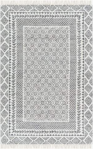 Livabliss Mardin Handwoven Wool Flatweave Rug with Fringe Global Bohemian Accent for Entryways Ivory, Black 2' x 3' MDI2319-23