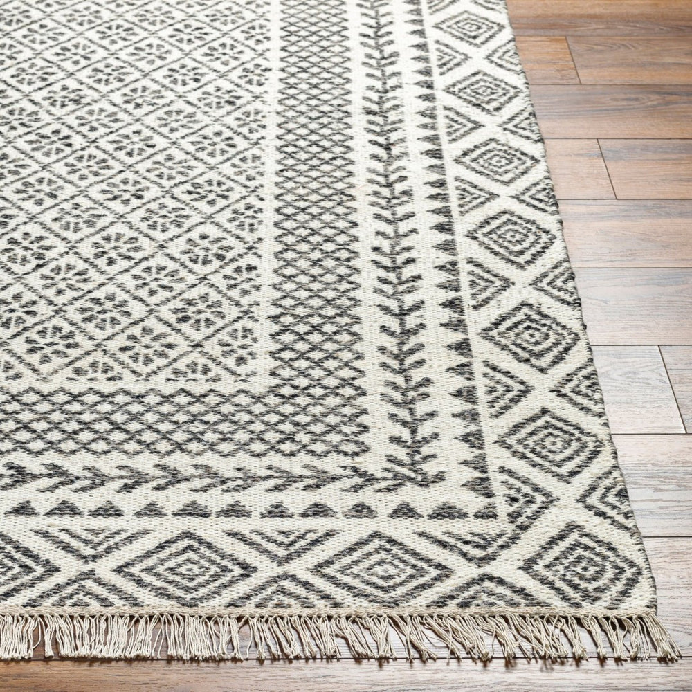 Livabliss Mardin Handwoven Wool Flatweave Rug with Fringe Global Bohemian Accent for Entryways Ivory, Black 2' x 3' MDI2319-23