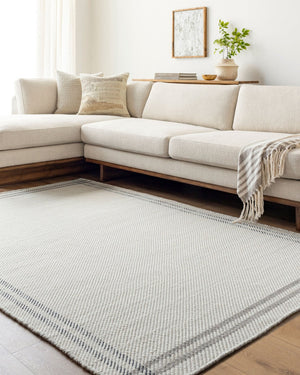 Livabliss Mardin Handwoven Wool Flatweave Accent Rug Artisan Crafted for Entryways and Small Spaces Ivory, Charcoal 8'10" x 12' MDI2335-81012