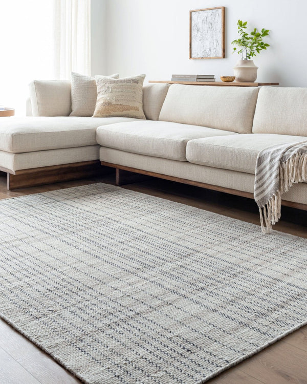 Livabliss Mardin Handwoven Wool Flatweave Accent Rug for Entryways and Small Spaces in India Ivory, Charcoal 2'6" x 8' MDI2339-268