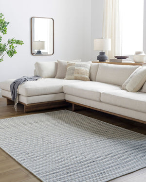 Livabliss Mardin Handwoven Wool Flatweave Rug Indian Artisan Craft for Entryways and Bedrooms Ivory, Slate Gr 2'6" x 8' MDI2358-268