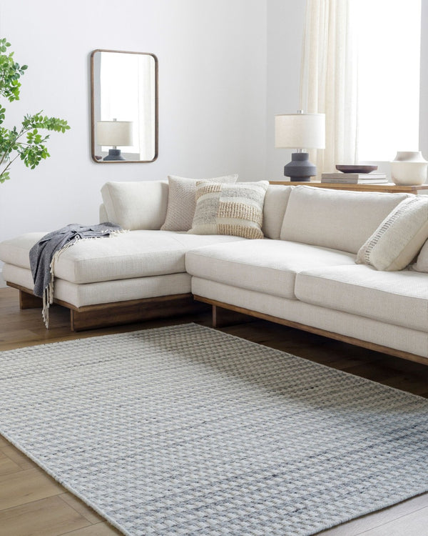 Livabliss Mardin Handwoven Wool Flatweave Rug Indian Artisan Craft for Entryways and Bedrooms Ivory, Slate Gr 2'6" x 8' MDI2358-268