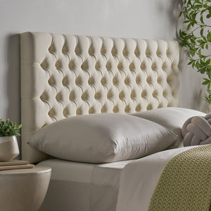 English Elm Christopher Knight Home® - Tufted Upholstered Queen Size Headboard with Button Detail, Adjustable Height, Velvet Finish, Modern Appeal Ivory 55444.00FIVY
