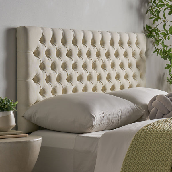 English Elm Christopher Knight Home® - Tufted Upholstered Queen Size Headboard with Button Detail, Adjustable Height, Velvet Finish, Modern Appeal Ivory 55444.00FIVY