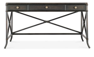 Hooker Furniture Retreat Coastal Pole Rattan Writing Desk With Dune Oak Veneer, 3 Drawers, Keyboard Ready, Rope Accents Dark Wood 6950-10458-99