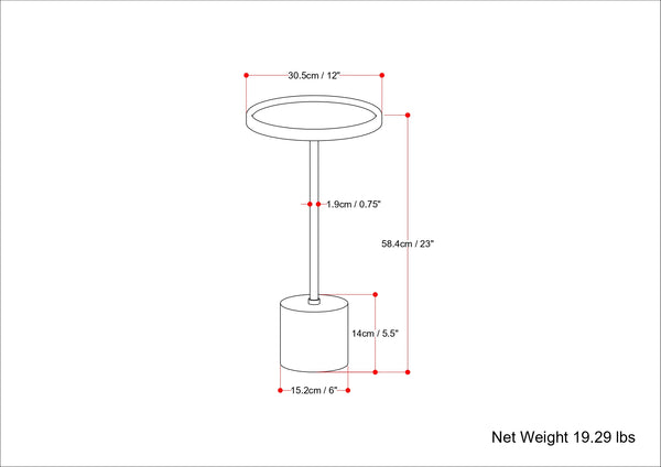 English Elm Turner Modern 12" Round End Table — Solid Mango Wood Top, White Marble Base, Gold Iron Frame B136P159965