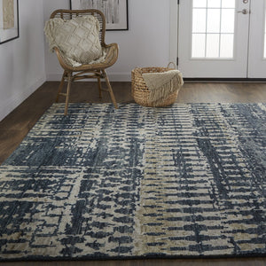 Feizy Rugs Palomar Hand-knotted Wool Rug - Luxurious Low Pile Design With Abstract Geometric Patterns For All Spaces Blue,Gray,Tan Wool Pal6632fblu000e50