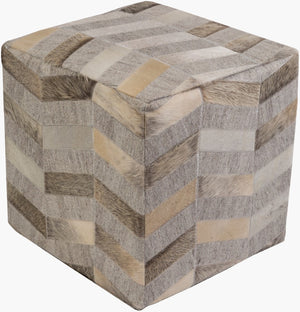 Surya Medora Rustic Leather Ottoman - 18" X 18" X 18" Chic Accent Piece For Stylish Living Spaces Upholstery, Charcoal Viscose,Hair On Hide,Pine,Polyurethane Foam Mdpf001-181818