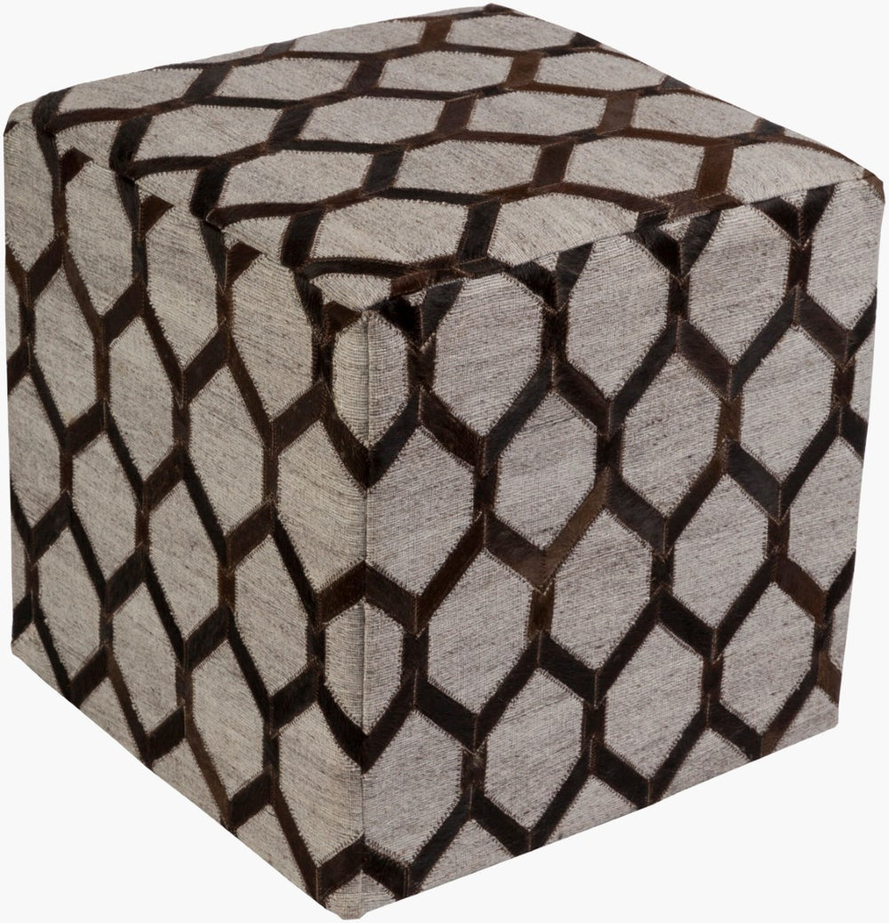Surya Medora Rustic Leather Ottoman - 18" X 18" X 18" Chic Accent Piece For Stylish Living Spaces Upholstery, Black Viscose,Hair On Hide,Pine,Polyurethane Foam Mdpf002-181818