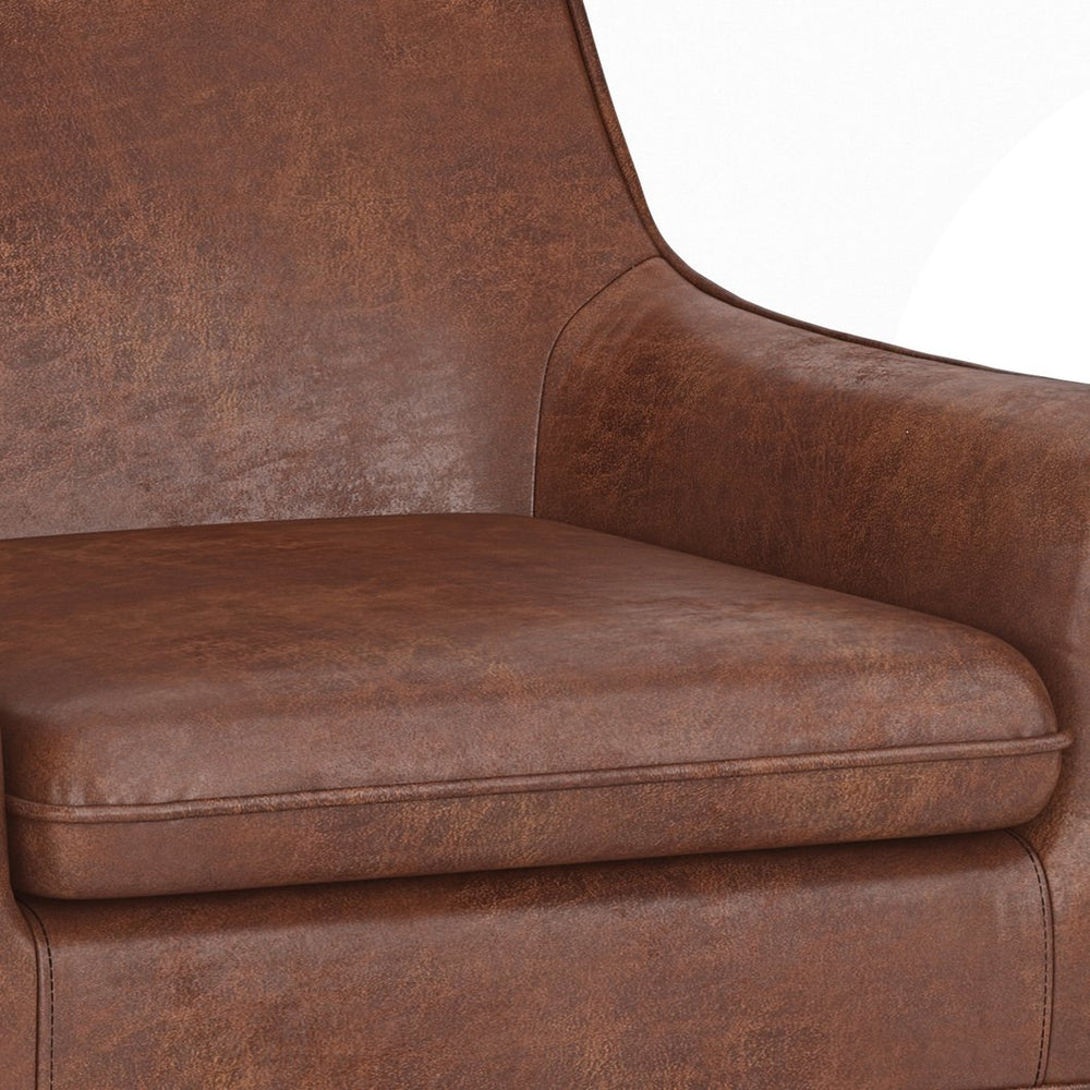 English Elm Robson Distressed Saddle Brown Accent Chair - Vegan Faux Leather, Solid Wood Legs, Contemporary Comfort B136P159555