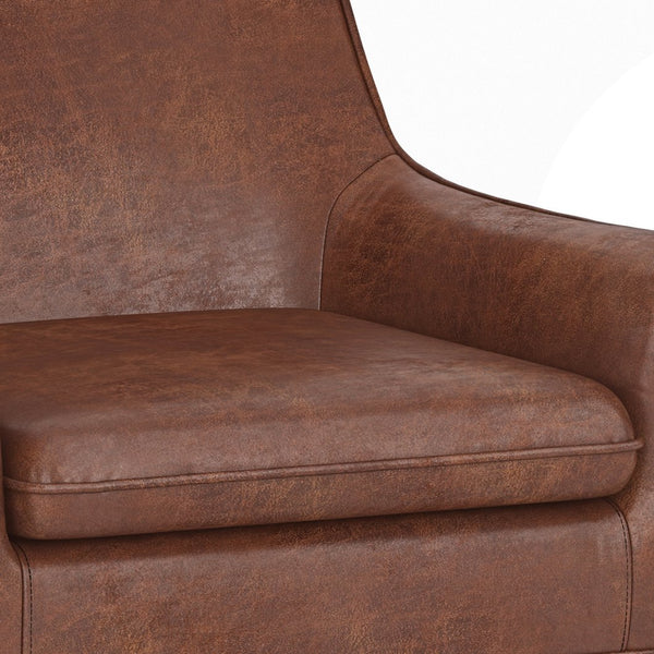 English Elm Robson Distressed Saddle Brown Accent Chair - Vegan Faux Leather, Solid Wood Legs, Contemporary Comfort B136P159555