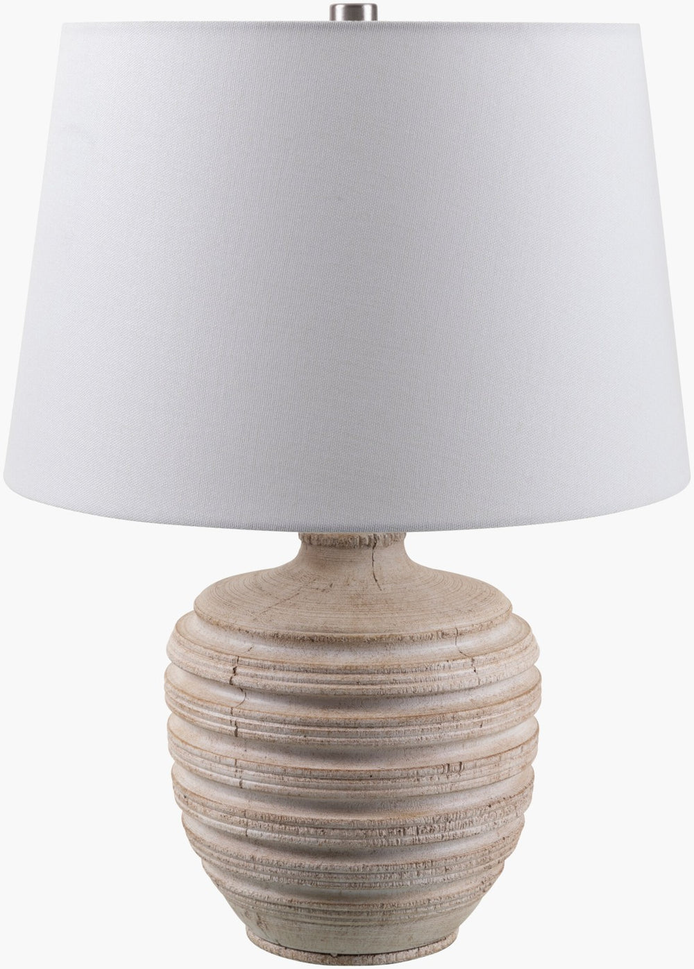 Livabliss Mindra Rustic Resin Table Lamp with Linen Shade and Metal Finial for Warm Ambiance MDR-002