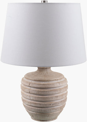 Livabliss Mindra Rustic Resin Table Lamp with Linen Shade and Metal Finial for Warm Ambiance MDR-002