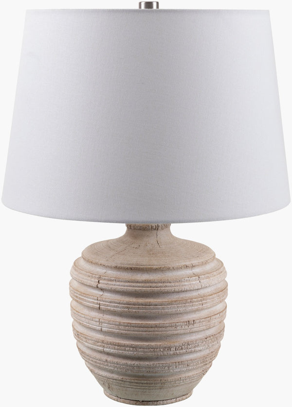 Livabliss Mindra Rustic Resin Table Lamp with Linen Shade and Metal Finial for Warm Ambiance MDR-002