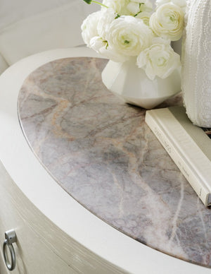 Hooker Furniture Serenity Shell Wavecrest Oval Nightstand With Honed Marble Top, Soft-Close Drawers & Usb Ports 6350-90115-02