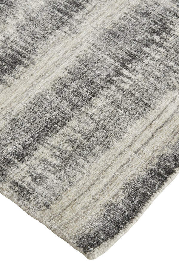 Feizy Rugs Mackay Hand Woven Viscose And Wool Low Pile Striped Rug For Luxurious Modern Home Decor Gray,Ivory,Black Viscose,Wool Mky8824fchl000f00