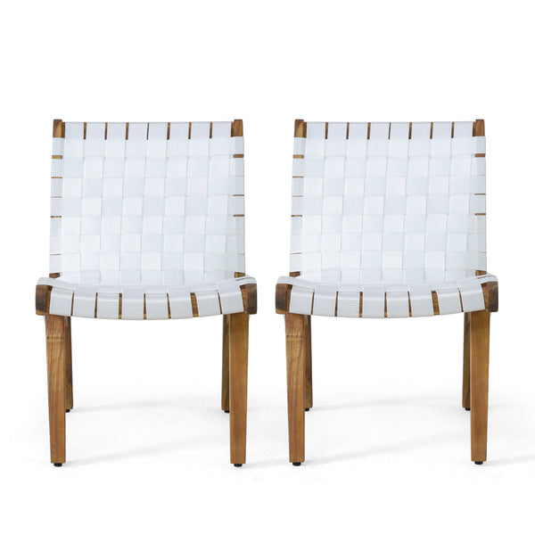 English Elm Outdoor Acacia Hardwood 3 Piece Patio Set with Woven Rope Strap Lounge Chairs 70913.00WHI