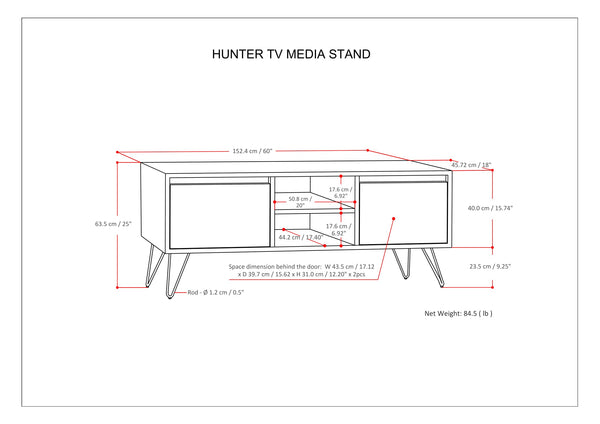 English Elm Hunter - Handcrafted Solid Mango Wood Tv Media Stand With Industrial Black Iron Legs & Storage B136P158734