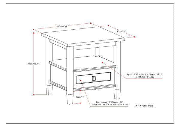 English Elm Warm Solid Wood 20-Inch Transitional End Table In Polished White With Storage Drawer & Tapered Legs B136P159708-GIGA