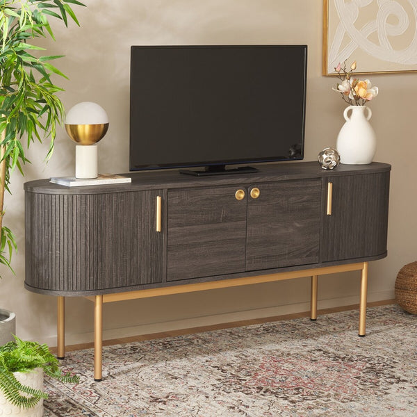 Safavieh Shaelynn 4 Door Sideboard/Media Stand Distressed Black / Gold Legs / Gold Handle MED9630E-2BX