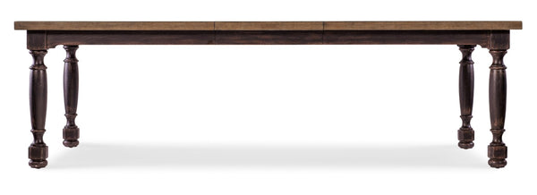Hooker Furniture Americana Farmhouse Dining Table With 22" Leaf — Two-Tone Honey Top, Distressed Daisy Base, Seats 8 Blacks 7050-75200-89