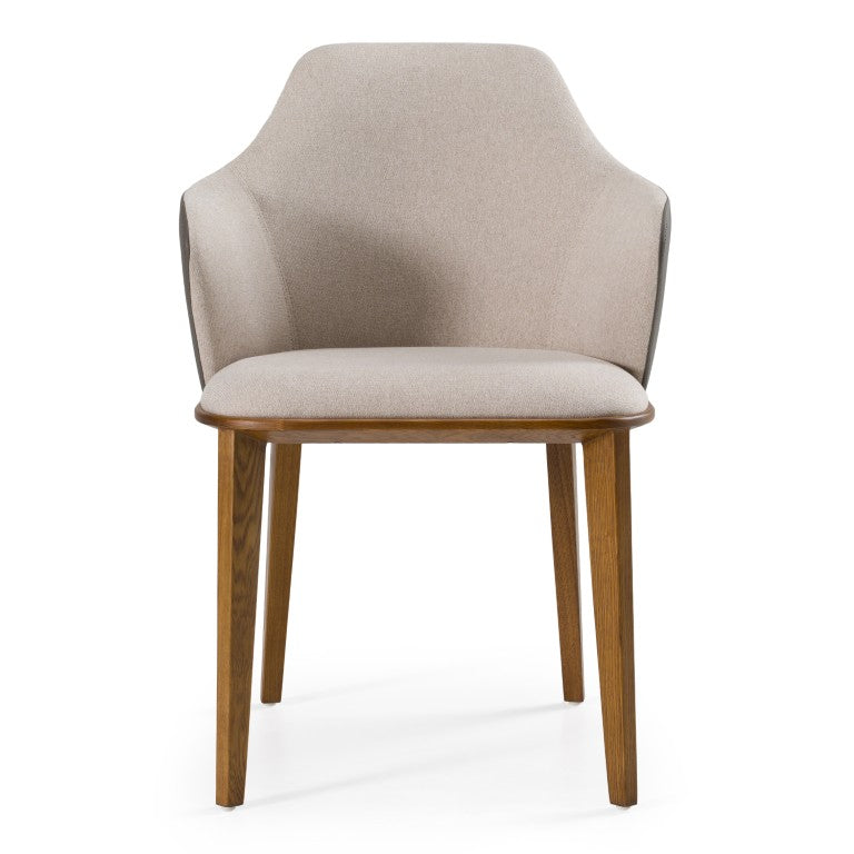 VIG Furniture Megan Two-Tone Beige Fabric & Grey Leatherette Dining Chair With Walnut Ash Legs, Sculptural Mid-Century Design VGCSCH17117-1