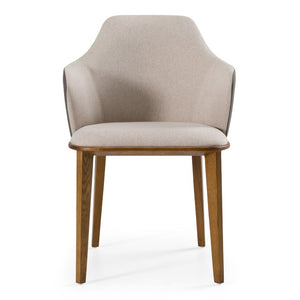 VIG Furniture Megan Two-Tone Beige Fabric & Grey Leatherette Dining Chair With Walnut Ash Legs, Sculptural Mid-Century Design VGCSCH17117-1