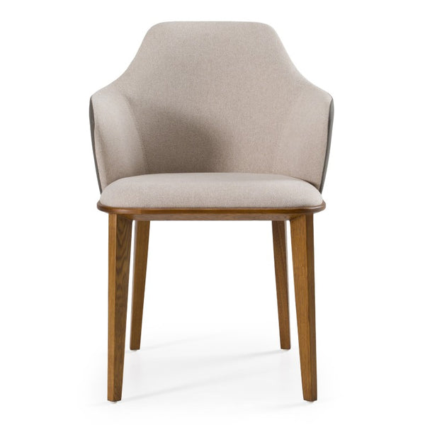 VIG Furniture Megan Two-Tone Beige Fabric & Grey Leatherette Dining Chair With Walnut Ash Legs, Sculptural Mid-Century Design VGCSCH17117-1