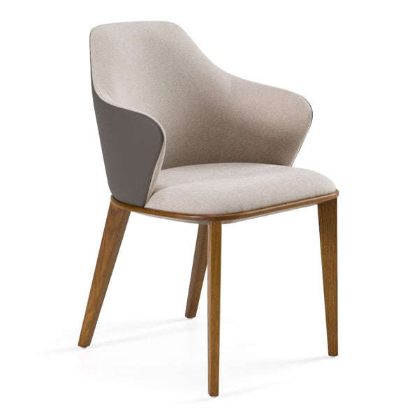 VIG Furniture Megan Two-Tone Beige Fabric & Grey Leatherette Dining Chair With Walnut Ash Legs, Sculptural Mid-Century Design VGCSCH17117-1