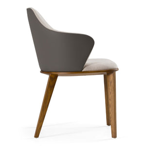 VIG Furniture Megan Two-Tone Beige Fabric & Grey Leatherette Dining Chair With Walnut Ash Legs, Sculptural Mid-Century Design VGCSCH17117-1