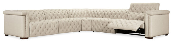 Hooker Furniture Savion Luxe 5-Seat Sectional In Aries Beach Fabric With Chesterfield Tufting And Power Recline Features 132.00 L x 132.00W x 28.75H SS435-5PC3-414