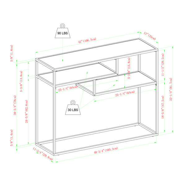 42" Metal and Wood Tiered Shelf Entry Table Coastal Oak, White MAYL2KCOW Walker Edison
