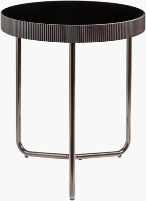 Surya Melton Modern 20" Glass & Metal End Table - Handcrafted Contemporary Furniture For Stylish Homes Top, Black,Base, Metallic ,Nickel Glass,Iron Mel-001