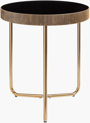Surya Melton Modern 20" Glass & Metal End Table - Handcrafted Contemporary Furniture For Stylish Homes Top, Black,Base, Metallic ,Brass Glass,Iron Mel-002