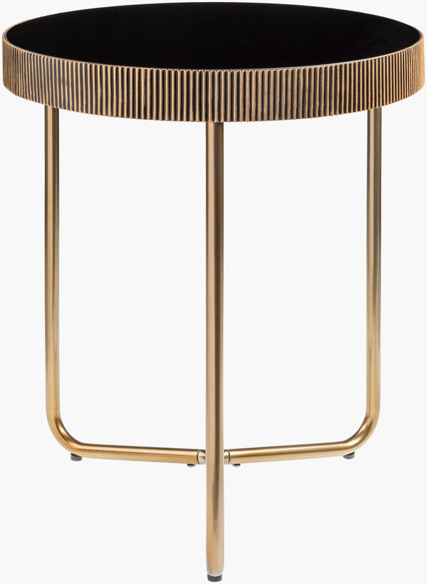 Surya Melton Modern 20" Glass & Metal End Table - Handcrafted Contemporary Furniture For Stylish Homes Top, Black,Base, Metallic ,Brass Glass,Iron Mel-002