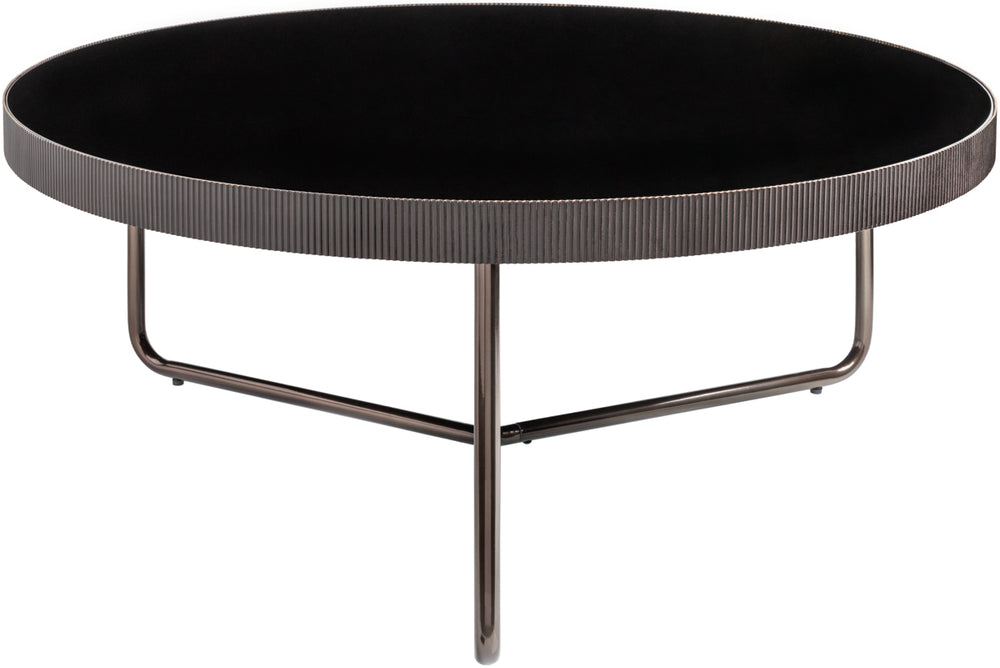 Melton MEL-004 16"H x 39"W x 39"D Coffee Table MEL-004  Top: Black; Base: Metallic - Nickel Surya