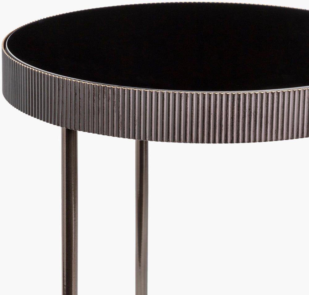 Surya Melton Modern 20" Glass & Metal End Table - Handcrafted Contemporary Furniture For Stylish Homes Top, Black,Base, Metallic ,Nickel Glass,Iron Mel-001