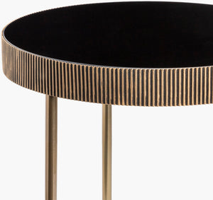 Surya Melton Modern 20" Glass & Metal End Table - Handcrafted Contemporary Furniture For Stylish Homes Top, Black,Base, Metallic ,Brass Glass,Iron Mel-002