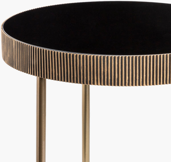 Surya Melton Modern 20" Glass & Metal End Table - Handcrafted Contemporary Furniture For Stylish Homes Top, Black,Base, Metallic ,Brass Glass,Iron Mel-002