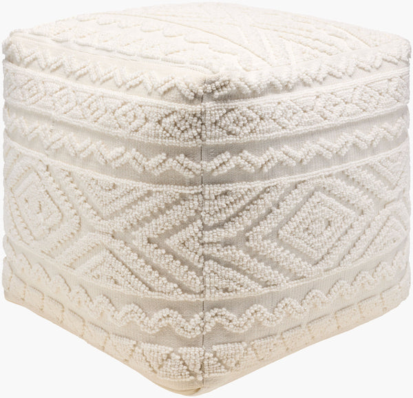 Surya Matthew Pouf: Stylish 18" Decorative Seating, Durable Polyester & Cotton, Easy Care For Any Space! Ivory Polyester,Cotton,Polybeads Mepf001-181818