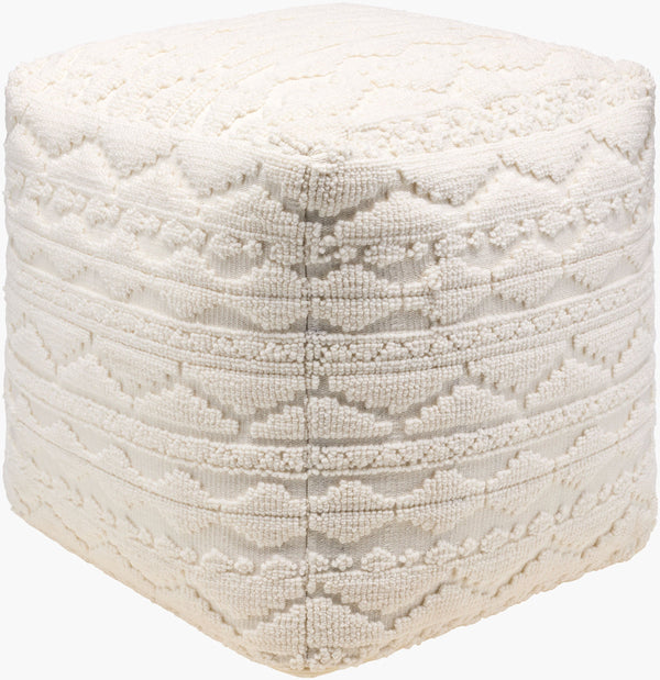 Surya Matthew Pouf: Stylish 18" Decorative Seating, Durable Polyester & Cotton, Easy Care For Any Space! Ivory Polyester,Cotton,Polybeads Mepf002-181818