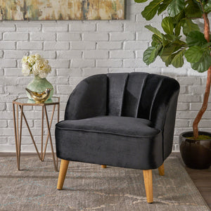 English Elm Chair Velvet Club Seat with Channel Stitching and Rubberwood Legs for Modern Interiors 61714.00BLK