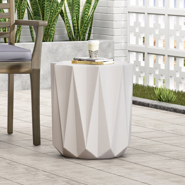 English Elm Outdoor Handcrafted Concrete Accent Table with Star Top and Sculptural Faceted Pedestal 73450.00