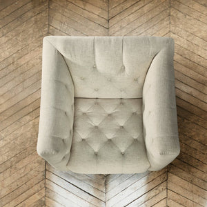 Hooker Furniture Nicolla Heathered Sand Stationary Chair With Chesterfield-Tufting & Matte Black Tapered Legs, Durable Performance Fabric SS637-01-411