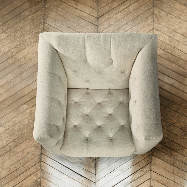 Hooker Furniture Nicolla Heathered Sand Stationary Chair With Chesterfield-Tufting & Matte Black Tapered Legs, Durable Performance Fabric SS637-01-411